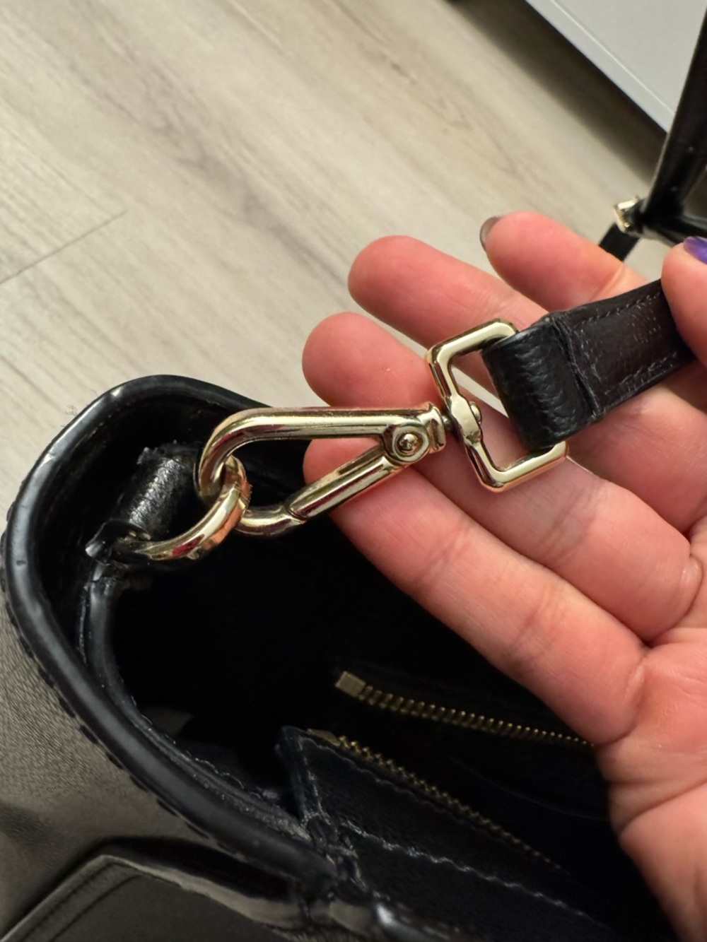 Black Cow Leather tote with Gold Hardware - Picture 10 of 10